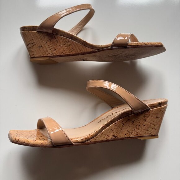 Stuart Weitzman Cork Wedge Slides Beige Nude Size 8 - Picture 3 of 5